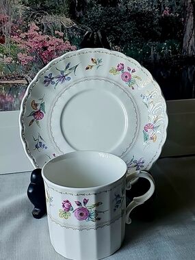 Mikasa Maxima White Porcelain Floral Teacup and Saucer Pink & Purple Floral